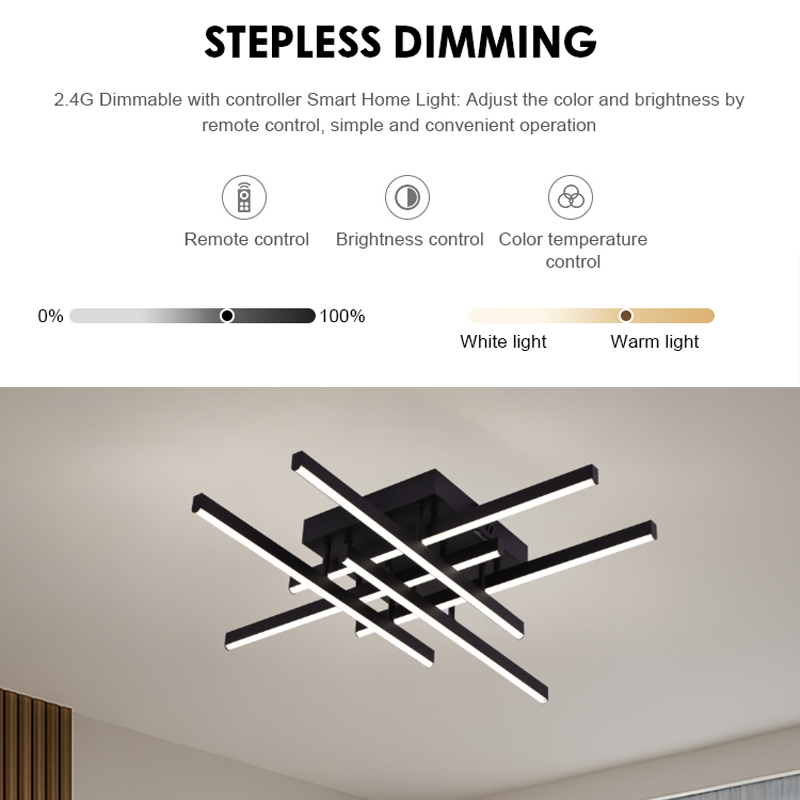 LED полилей с дистанционно управление LINEX, 63W, 6 елемента, линеен, студена/топла/неутрална светлина, димируем, черен