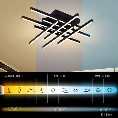 LED полилей с дистанционно управление LINEX, 90W, 8 елемента, студена/топла/неутрална светлина, димируем, черен