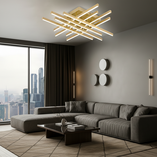 LED полилей с дистанционно управление LINEX, 108W, светлина 3000K/4000K/6000K, димируем, златист LED полилей с дистанционно управление Заглавие по подразбиране Alessandro Design
