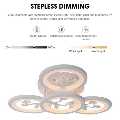 LED полилей с дистанционно управление и Daisy 49W кристал, 4 елемента, студена/гореща/неутрална светлина, нестабилна, бяла