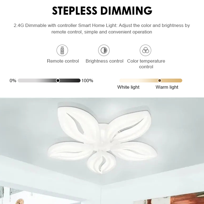 LED полилей с дистанционно управление с орхидея 65W, 5 венчелистчета, студ/гореща/неутрална светлина, лъч, бяло