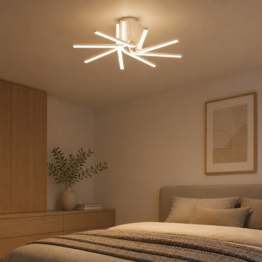 IBANE LED полилей с дистанционно управление, 8 източника, 3000K/4000K/6000K, 128W, Метал и силиций, Бял