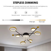 LED полилей с дистанционно управление и Crystal Guida 38W, 6 елемента, студена/гореща/неутрална светлина, недобросъвестно, златисто черно