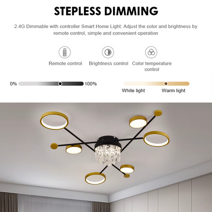 LED полилей с дистанционно управление и Crystal Guida 38W, 6 елемента, студена/гореща/неутрална светлина, недобросъвестно, златисто черно