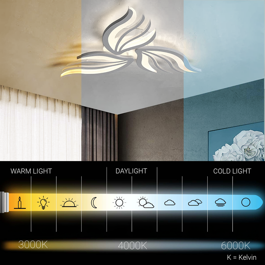 LED полилей със Sakura 37W дистанционно управление, 3 венчелистчета, студ/гореща/неутрална светлина, нестабилна, бяла