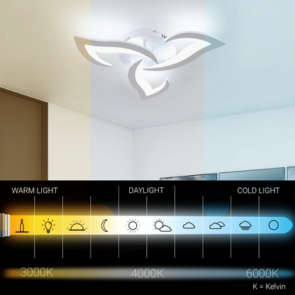 LED полилей с дистанционно управление Lotus 34W, 3 венчелистчета, студ/гореща/неутрална светлина, нестабилен, бял