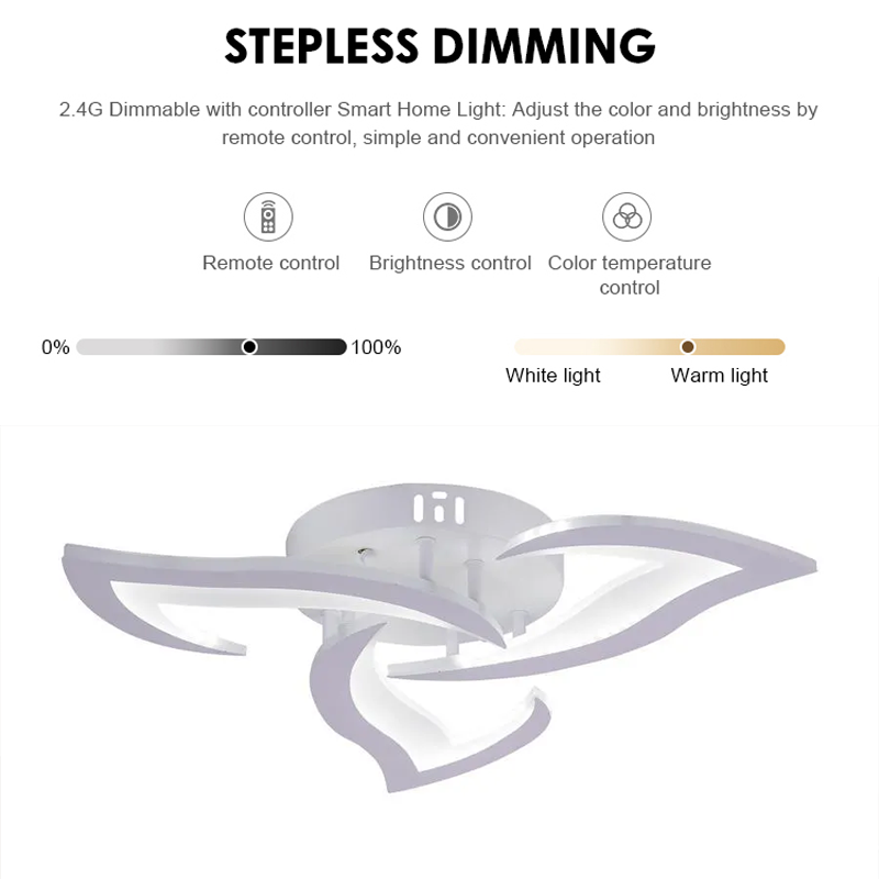 LED полилей с дистанционно управление Lotus 34W, 3 венчелистчета, студ/гореща/неутрална светлина, нестабилен, бял