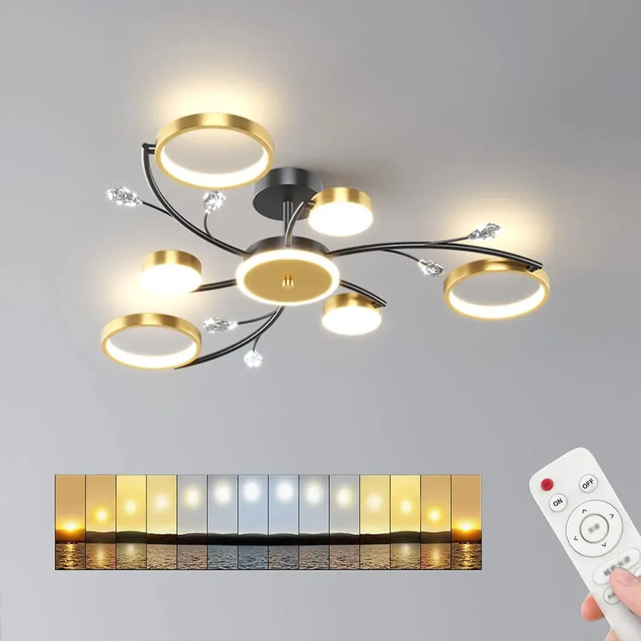 LED полилей с дистанционно управление на Карина, 61W, 6 елемента, гореща/студена/неутрална светлина, недобросъвестно, злато