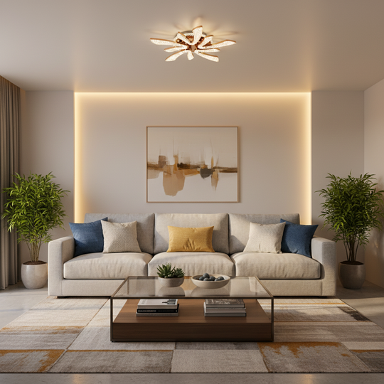 CHARM Magno LED полилей с дистанционно управление и кристал, 68W, Ø59см, 5 източника, Студена/Топла/Неутрална светлина, Димируем, Златен