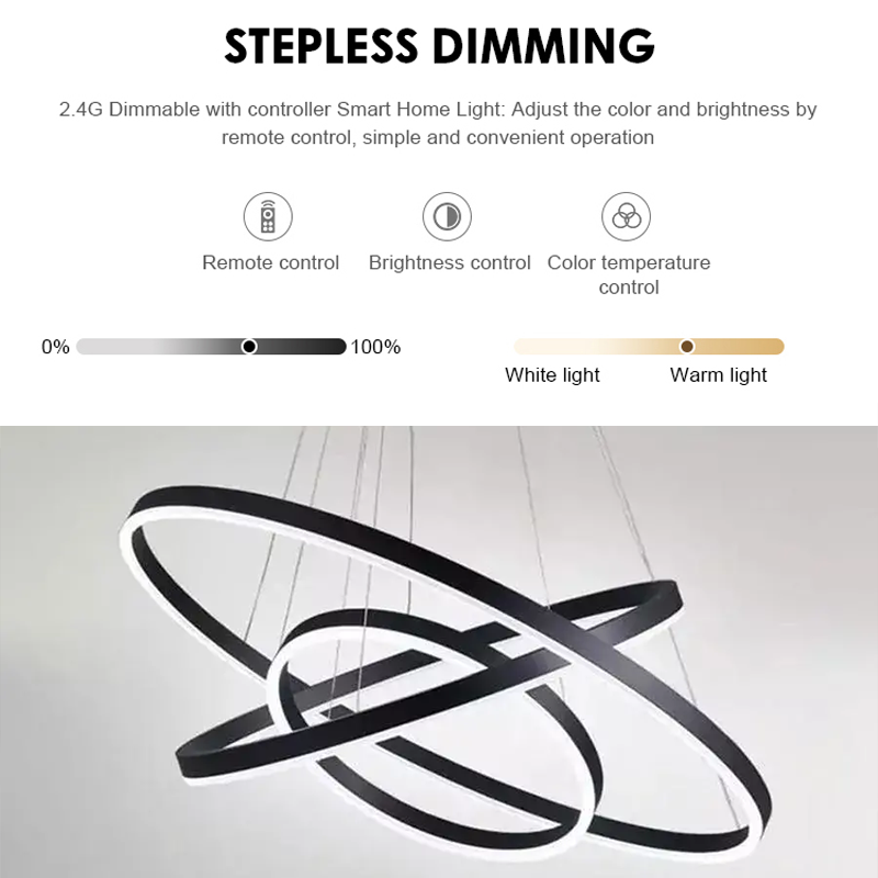 LED полилей, окачен с 84W дистанционно управление, 3 кръга, студена/гореща/неутрална светлина, нестабилна, черна, регулируема височина