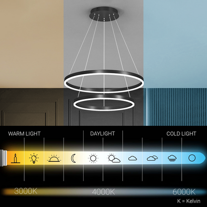 Окачен LED полилей с дистанционно CASIANA 41W, 2 кръга, Студена/Топла/Неутрална светлина, Димируем, Черен, Регулируема Височина