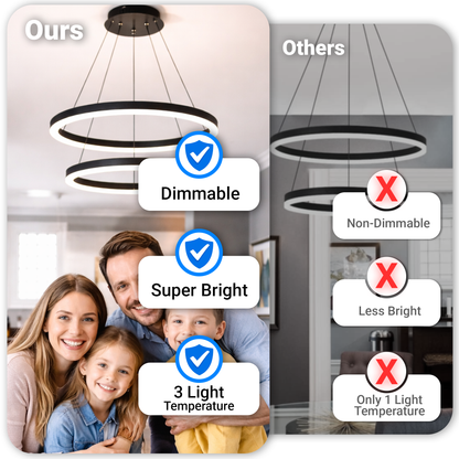 Окачен LED полилей с дистанционно управление CASIANA 40W, 2 кръга, студена/топла/неутрална светлина 3000K/4000K/6000K, димируем, черен, регулируема височина, метал и акрил