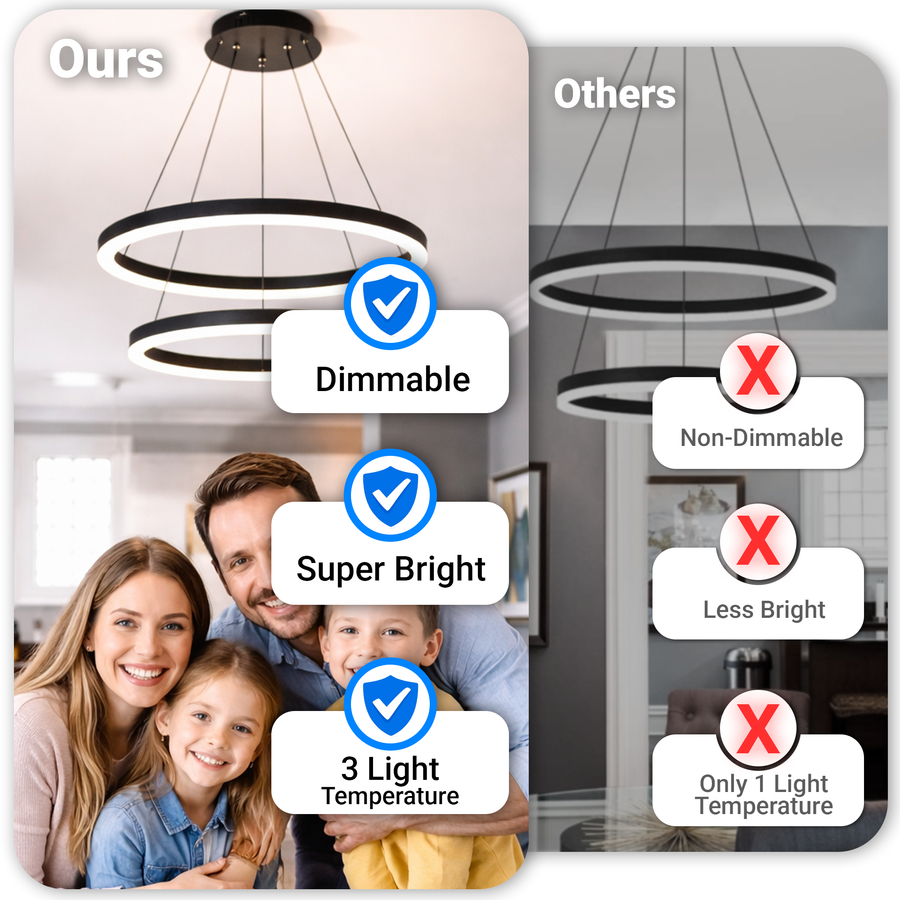 Окачен LED полилей с дистанционно управление CASIANA 40W, 2 кръга, студена/топла/неутрална светлина 3000K/4000K/6000K, димируем, черен, регулируема височина, метал и акрил