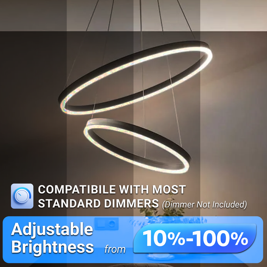 Окачен LED полилей с дистанционно управление CASIANA 40W, 2 кръга, студена/топла/неутрална светлина 3000K/4000K/6000K, димируем, черен, регулируема височина, метал и акрил