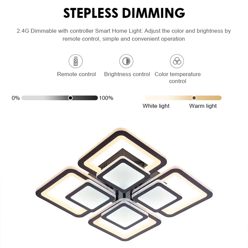 LED полилей със сусамово дистанционно управление 77W, 4 квадрата, студена/гореща/неутрална светлина, нестабилна, черна