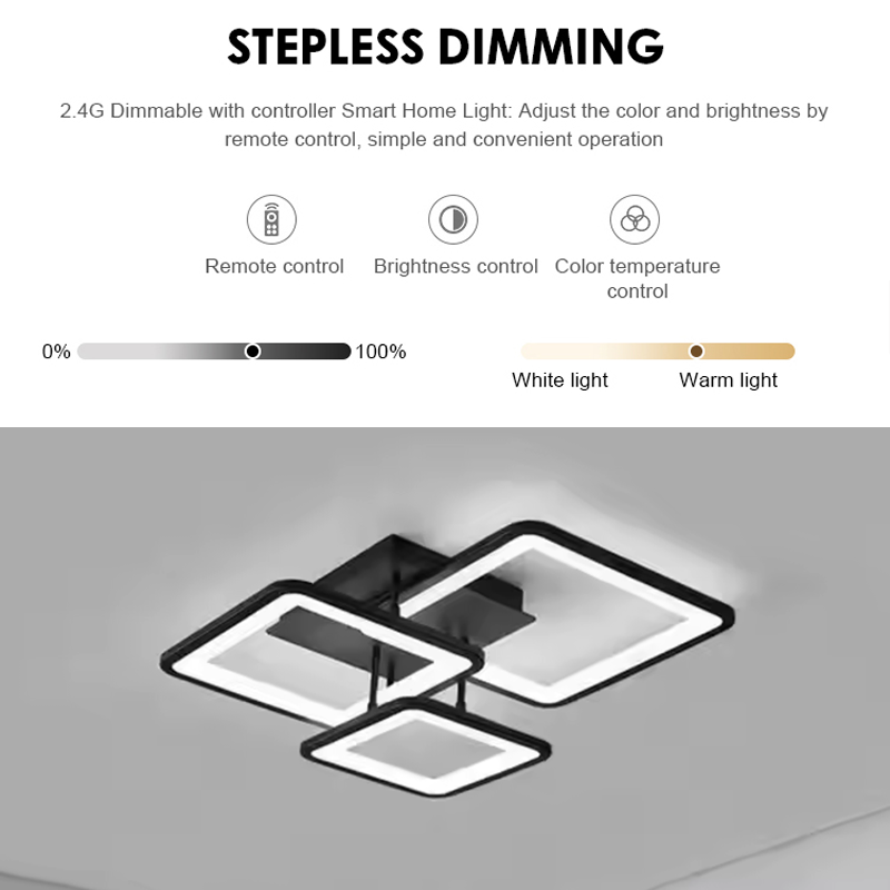 LED полилей със Zoe 64W дистанционно управление, 3 квадрата, студена/гореща/неутрална светлина, нестабилна, черна