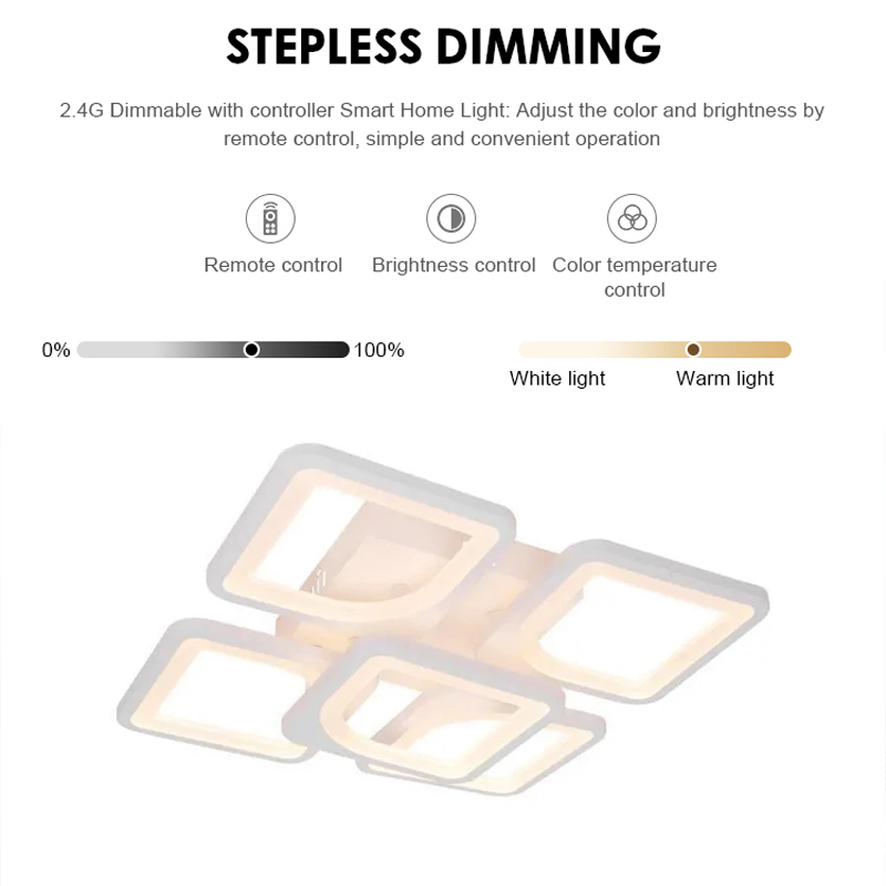 LED полилей с Zoe 96W дистанционно управление, 5 квадрата, студ/гореща/неутрална светлина, нестабилна, бяла