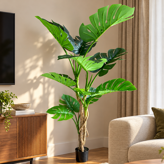 Изкуствено растение тип Monstera Deliciosa, 11 листа, 160 см, зелено