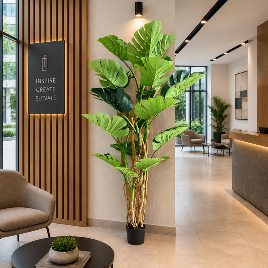 Изкуствено растение тип Monstera Deliciosa, 17 листа, 220 см, зелено