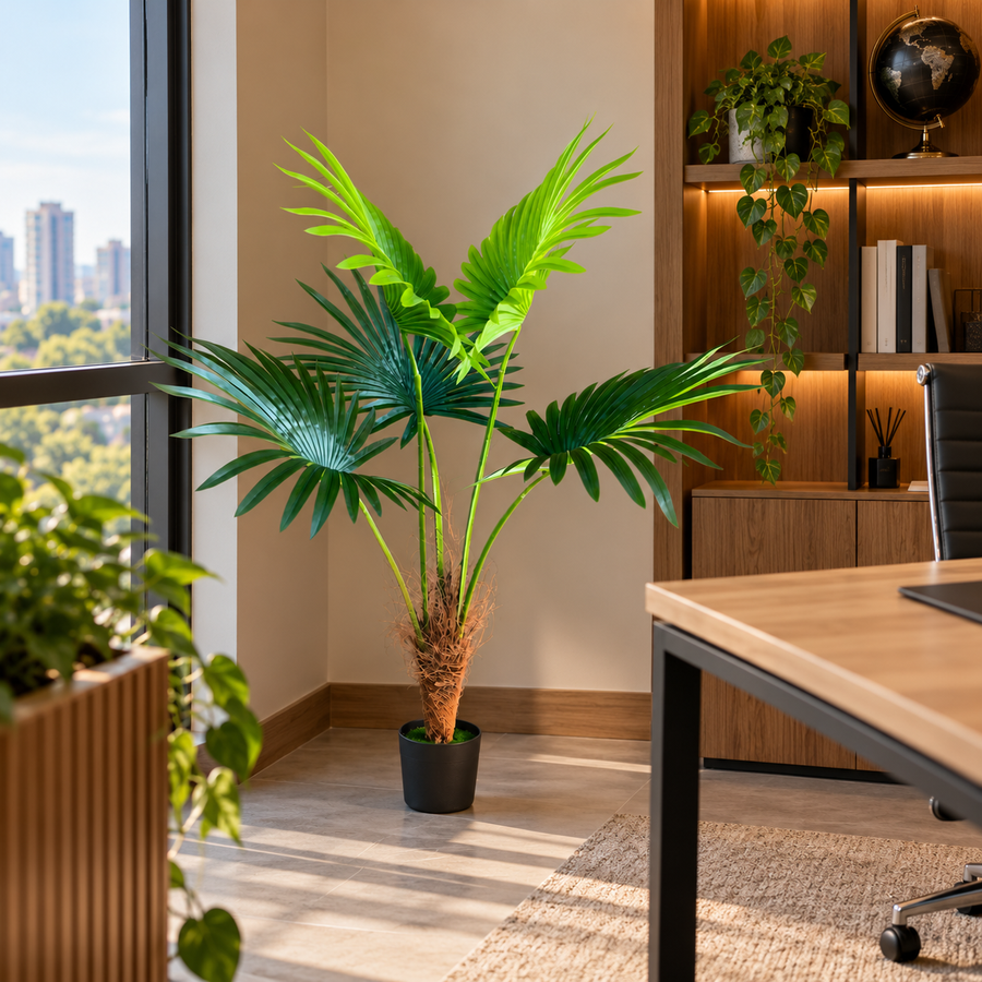 Изкуствено растение Livistona Fan Palm, 5 листа, 120 см, зелено