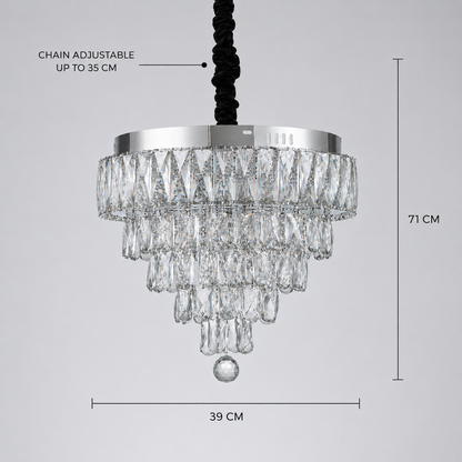 RIGO Crystal LED полилей с дистанционно управление Nobile Диаметър 39 см, блестящ хром, регулируема височина, метал и кристал