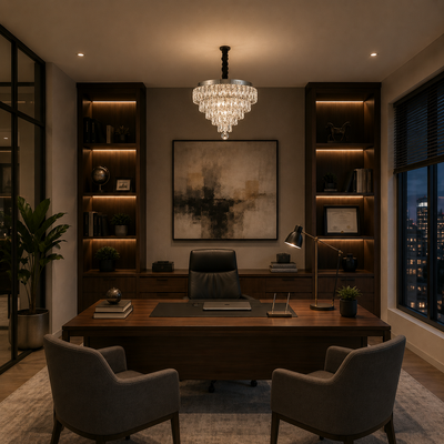 Кристален LED полилей с дистанционно управление RIGO Eleganza Диаметър 48см, Гланциран Хром, Регулируема Височина, Метал и Кристал