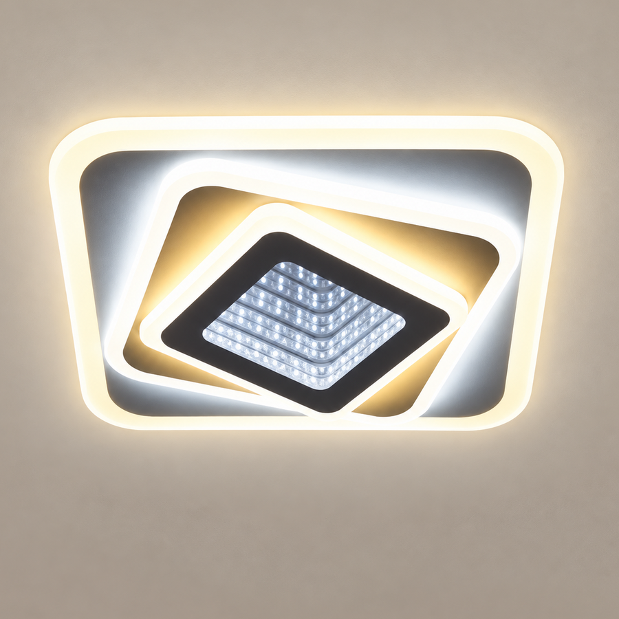 LED полилей NEXA 3D 46W, Квадрат, Студена/Топла/Неутрална светлина, Бял