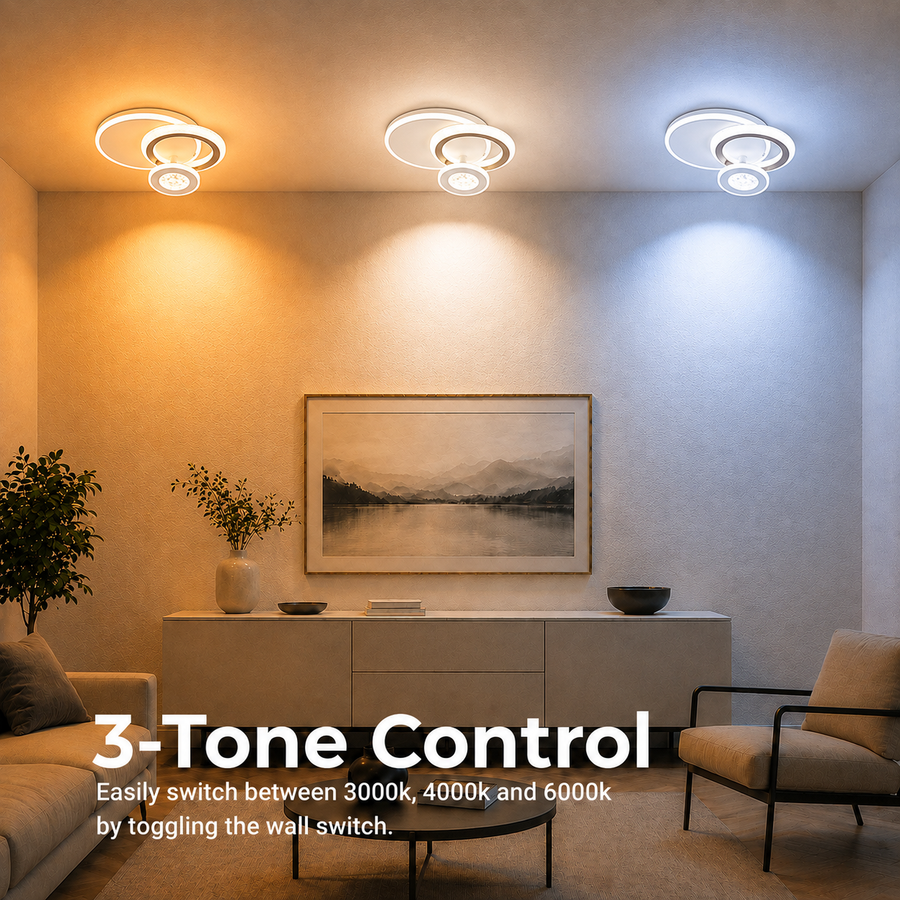 NYXORA LED полилей 44W, 3 кръга, студена/топла/неутрална светлина, бял