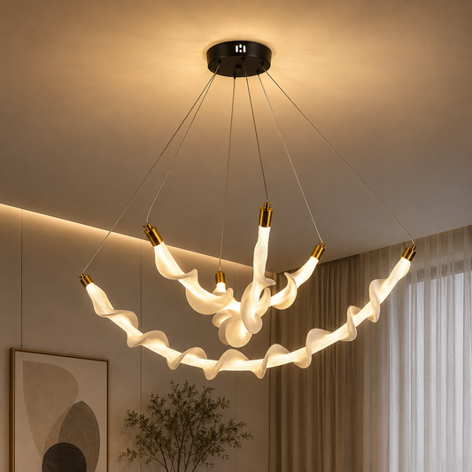 Lustra LED Suspendata Acril UNDA Crown, 28W, Lumina Calda/Neutra/Rece 3000/4000/6000K, Alb, Inaltime Reglabila, Metal и Acril