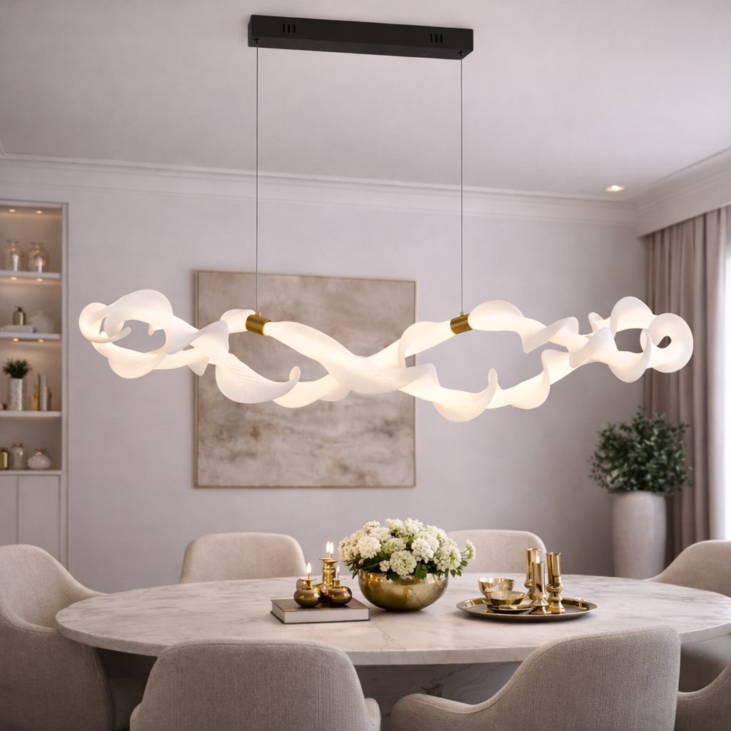 Окачен акрилен LED полилей UNDA Infinity, 36 W, топла/неутрална/студена светлина 3000/4000/6000K, златисто бяло, регулируема височина Модерни полилеи Заглавие по подразбиране Alessandro Design