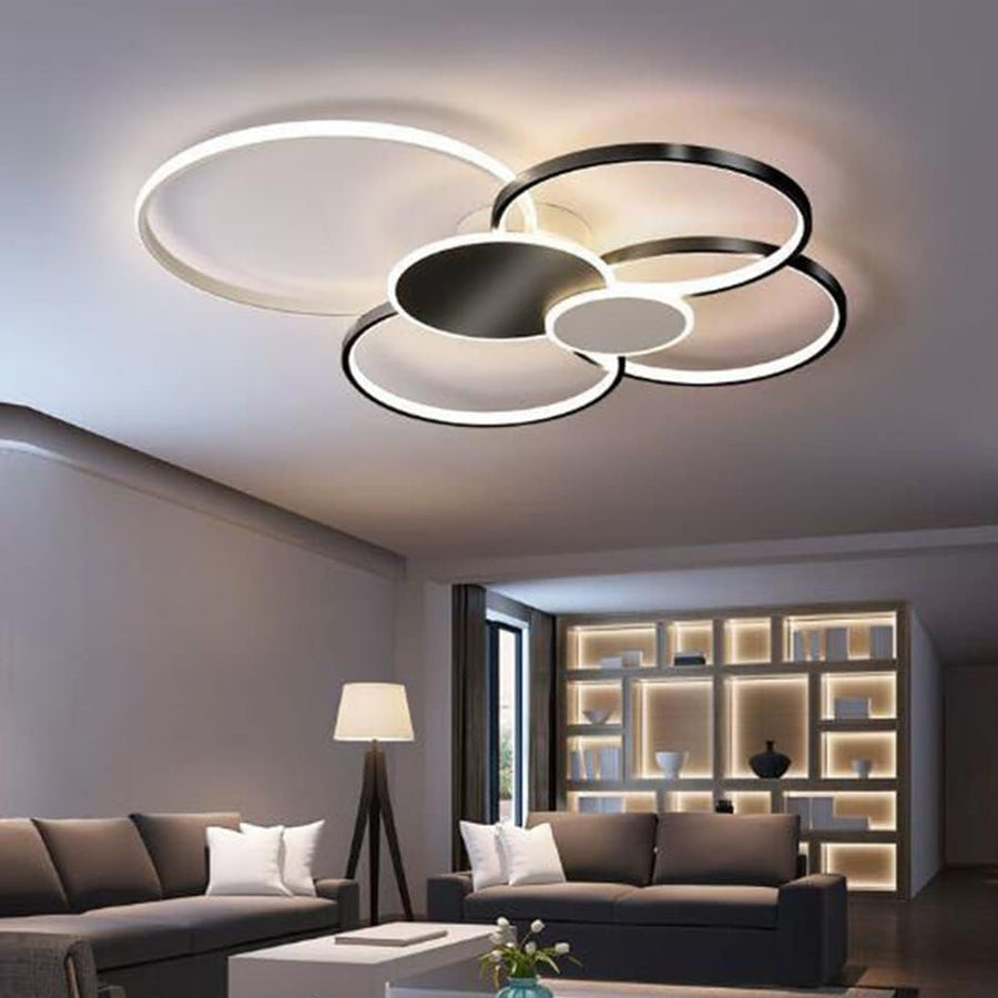 LED полилей с дистанционно управление, KILLIAN, 74W, 6 кръга, студена/топла/неутрална светлина 3000K/4000K/6000K, димиране, черно и бяло, метални и акрилни LED полилеи с дистанционно управление Заглавие по подразбиране Alessandro Design