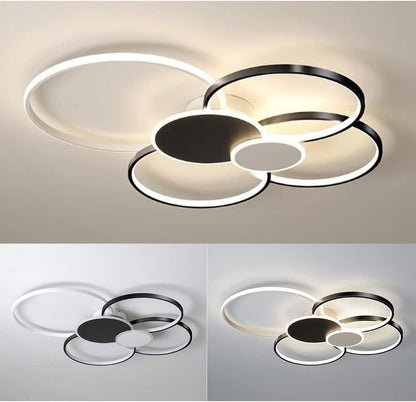 LED полилей с дистанционно управление, KILLIAN, 74W, 6 кръга, студена/топла/неутрална светлина 3000K/4000K/6000K, димиране, черно и бяло, метални и акрилни LED полилеи с дистанционно управление Заглавие по подразбиране Alessandro Design