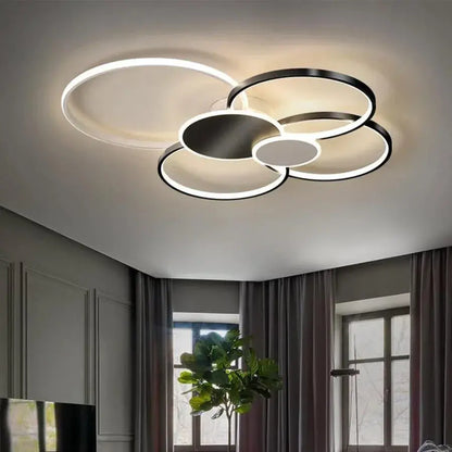 LED полилей с дистанционно управление, KILLIAN, 74W, 6 кръга, студена/топла/неутрална светлина 3000K/4000K/6000K, димиране, черно и бяло, метални и акрилни LED полилеи с дистанционно управление Заглавие по подразбиране Alessandro Design