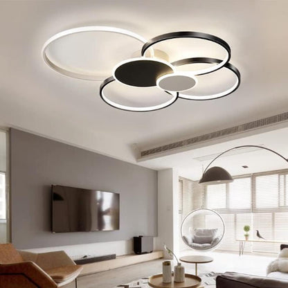 LED полилей с дистанционно управление, KILLIAN, 74W, 6 кръга, студена/топла/неутрална светлина 3000K/4000K/6000K, димиране, черно и бяло, метални и акрилни LED полилеи с дистанционно управление Заглавие по подразбиране Alessandro Design