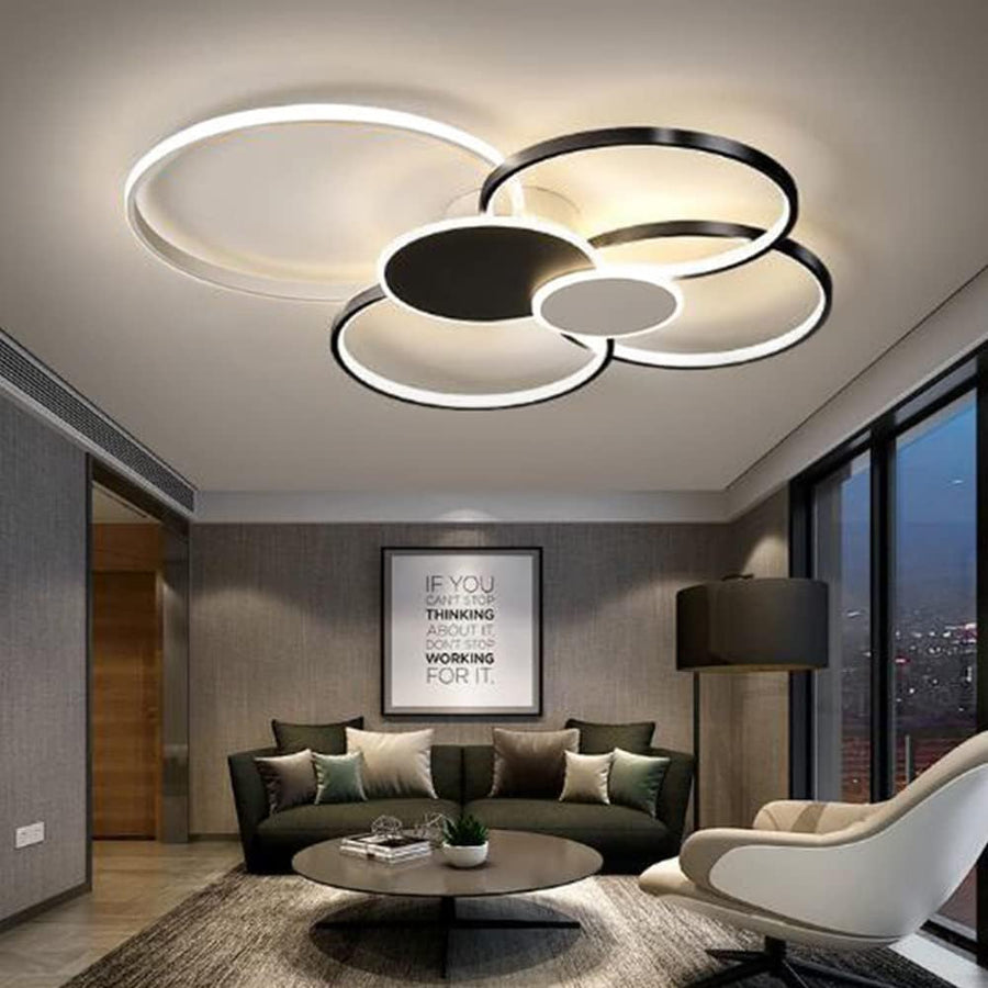 LED полилей с дистанционно управление, KILLIAN, 74W, 6 кръга, студена/топла/неутрална светлина 3000K/4000K/6000K, димиране, черно и бяло, метални и акрилни LED полилеи с дистанционно управление Заглавие по подразбиране Alessandro Design