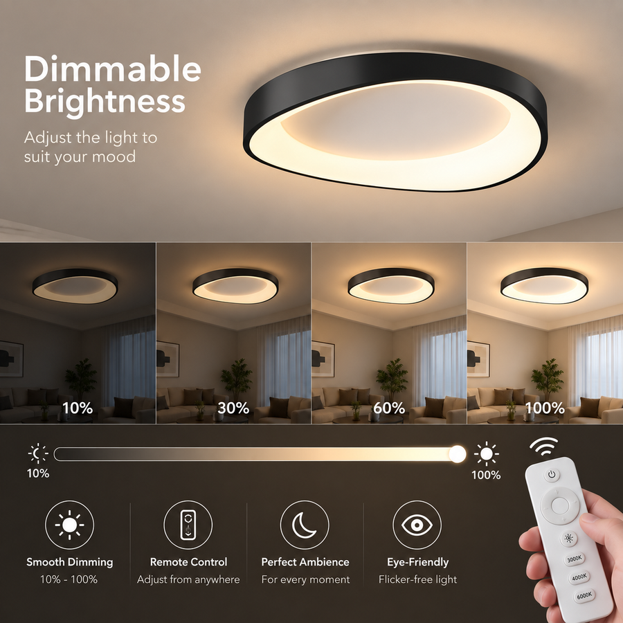 LED плафониер с дистанционно управление, PL103/520BK, 29W, диаметър 50 см, топла/студена/неутрална светлина, черен