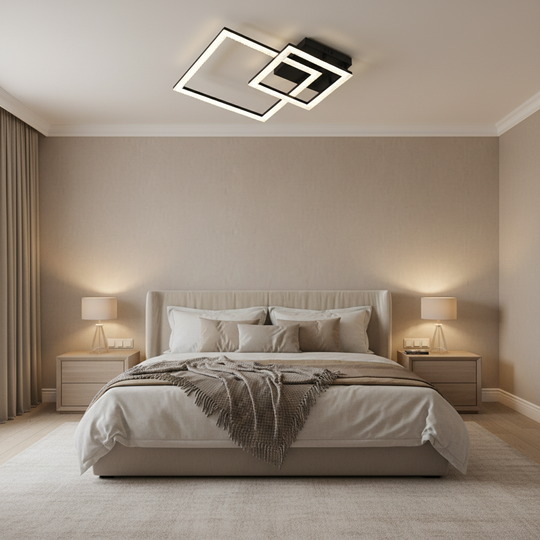 LED полилей с дистанционно управление BANDO 39W, 2 квадрата, студена/топла/неутрална светлина, димируем, черен, метал и акрил