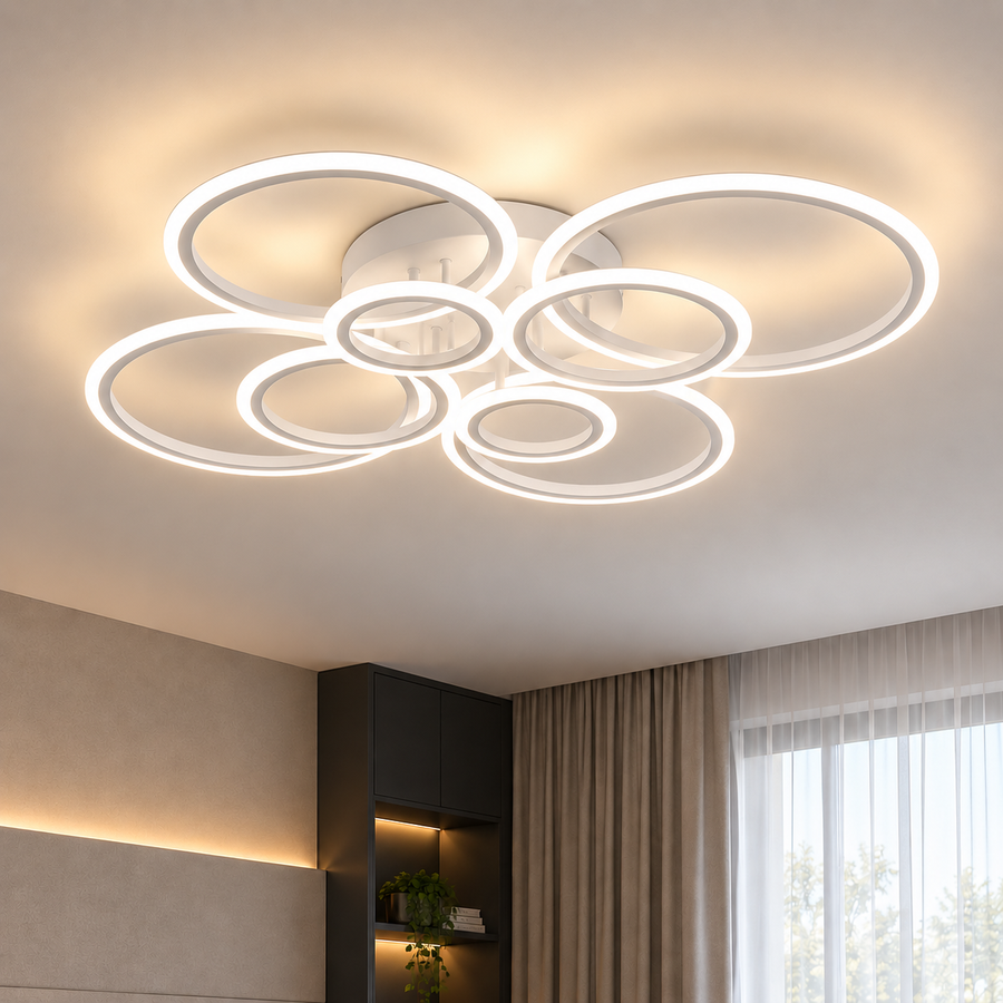 LED полилей с дистанционно BETTY 127W, 8 кръга, Студена/Топла/Неутрална светлина, Димируем, Бял
