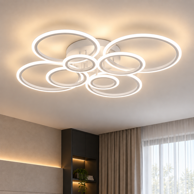 LED полилей с дистанционно BETTY 127W, 8 кръга, Студена/Топла/Неутрална светлина, Димируем, Бял