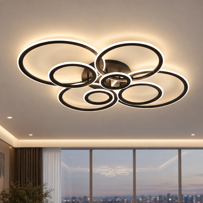 LED полилей с дистанционно BETTY 127W, 8 Кръга, Студена/Топла/Неутрална светлина, Димируем, Черен
