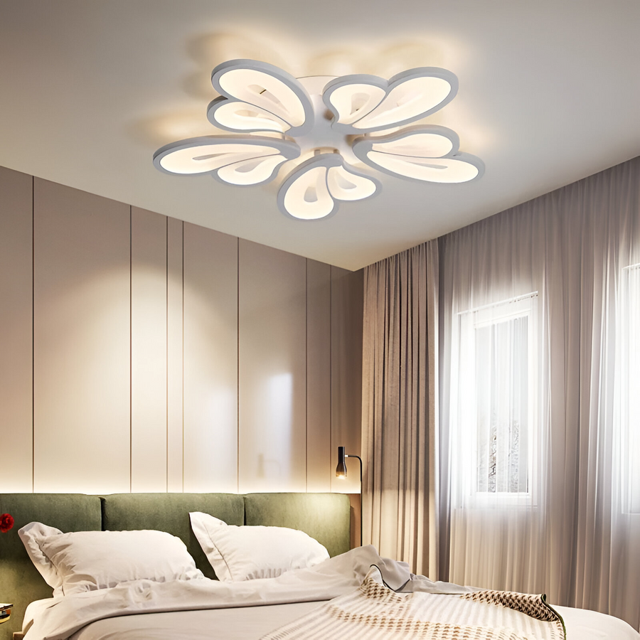 LED полилей с дистанционно управление BLOSSOM 95W, 5 венчелистчета, студена/топла/неутрална светлина 3000K/4000K/6000K, димируеми, бели, метални и акрилни LED полилеи с дистанционно управление Заглавие по подразбиране Alessandro Design
