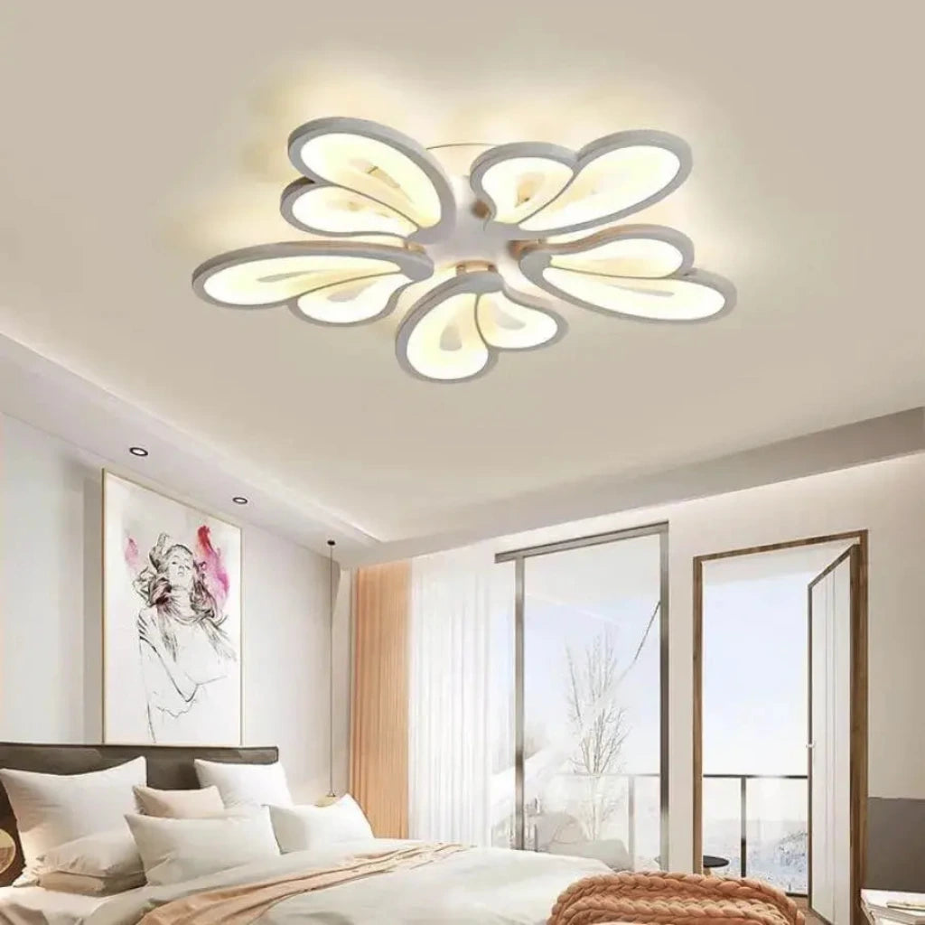LED полилей с дистанционно управление BLOSSOM 95W, 5 венчелистчета, студена/топла/неутрална светлина 3000K/4000K/6000K, димируеми, бели, метални и акрилни LED полилеи с дистанционно управление Заглавие по подразбиране Alessandro Design
