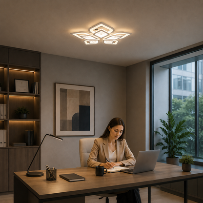 LED полилей с дистанционно DALIA 96W, 5 венчелистчета, Студена/Топла/Неутрална светлина, Димируем, Бял
