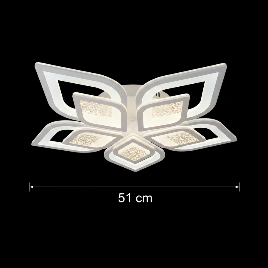 LED полилей с дистанционно DALIA 96W, 5 венчелистчета, Студена/Топла/Неутрална светлина, Димируем, Бял