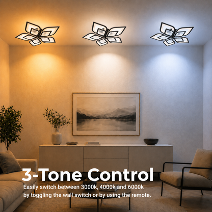 LED полилей с дистанционно DALIA 96W, 5 венчелистчета, Студена/Топла/Неутрална светлина, Димируем, Черен