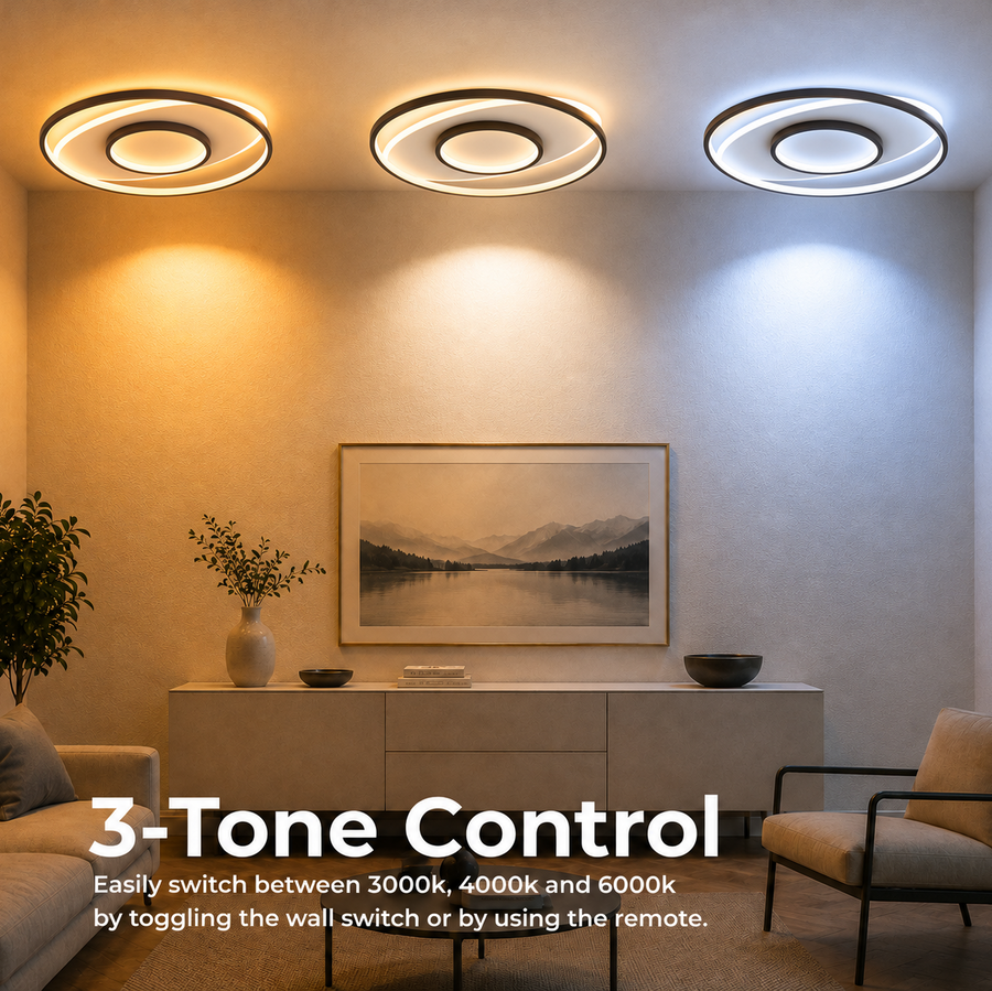 LED полилей с дистанционно FIGURATO, 63W, 3 кръга, Студена/Топла/Неутрална светлина, Димируем, Черен
