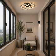 LED полилей с дистанционно GEO 29W, 2 квадрата, Студена/Топла/Неутрална светлина, Димируем, Метал и Акрил, Черен