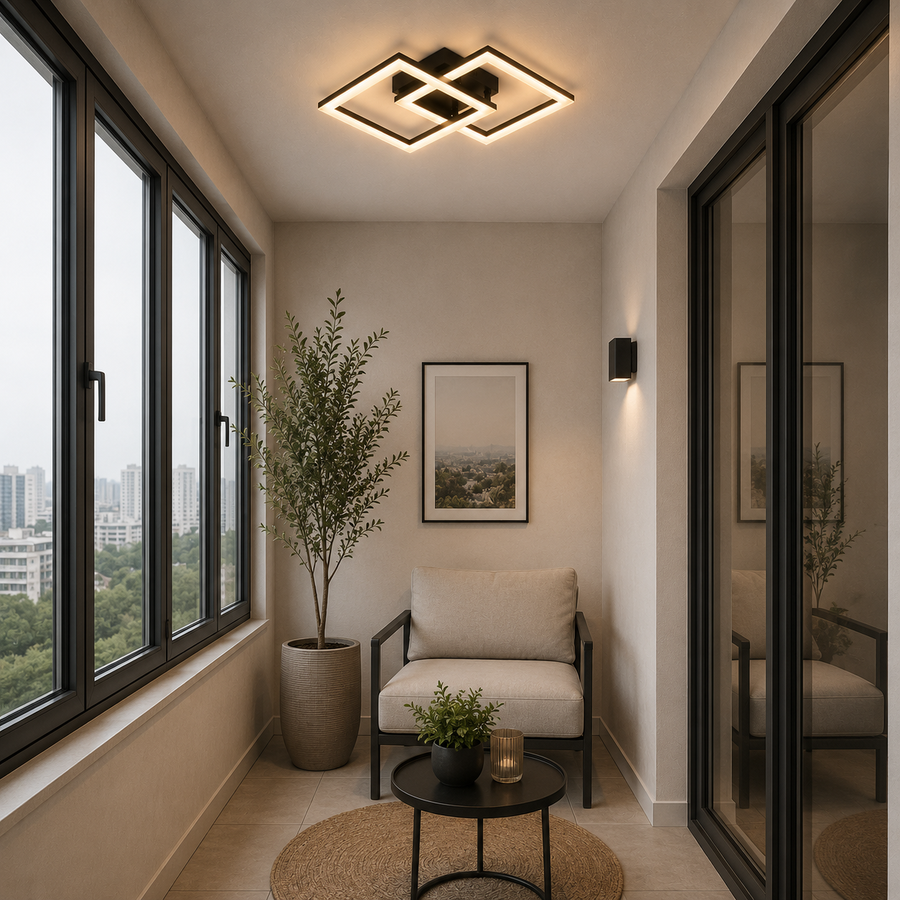 LED полилей с дистанционно GEO 29W, 2 квадрата, Студена/Топла/Неутрална светлина, Димируем, Метал и Акрил, Черен