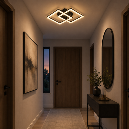 LED полилей с дистанционно GEO 29W, 2 квадрата, Студена/Топла/Неутрална светлина, Димируем, Метал и Акрил, Черен
