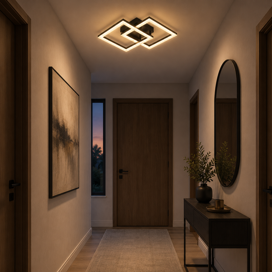 LED полилей с дистанционно GEO 29W, 2 квадрата, Студена/Топла/Неутрална светлина, Димируем, Метал и Акрил, Черен